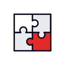 Icon of four interlocking puzzle pieces, representing solutions or teamwork.