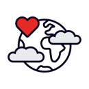 Icon of the Earth with a heart and clouds, representing global love or environmental care.